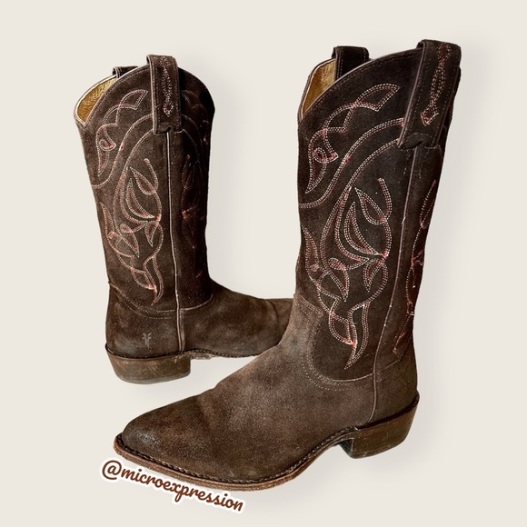 Frye Billy Vintage Brown Suede Embroidered Pull-On Cowgirl Pointed Toe Cute Boot - Picture 13 of 13
